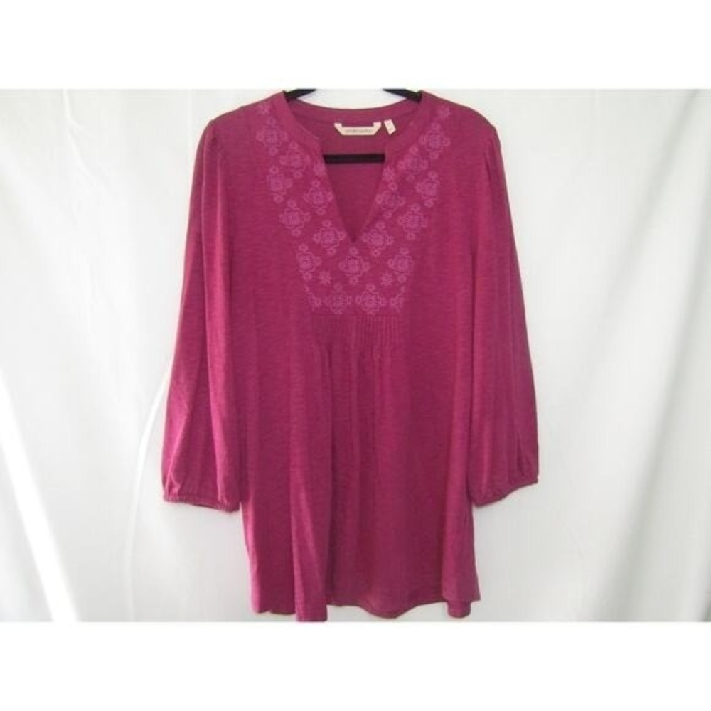 Soft Surroundings‎ Size L Rayon Tunic Top Pink Embroidered Boho Casual Womens